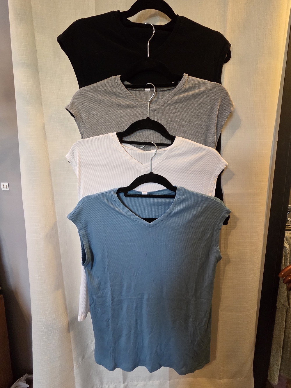 V-Neck Cap-Sleeve Tank Top - Blue, White, Gray, Black